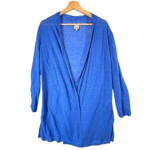 Nic+Zoe Cardigan Womens SIZE MEDIUM Blue Open Front Linen Blend Long Lagenlook
